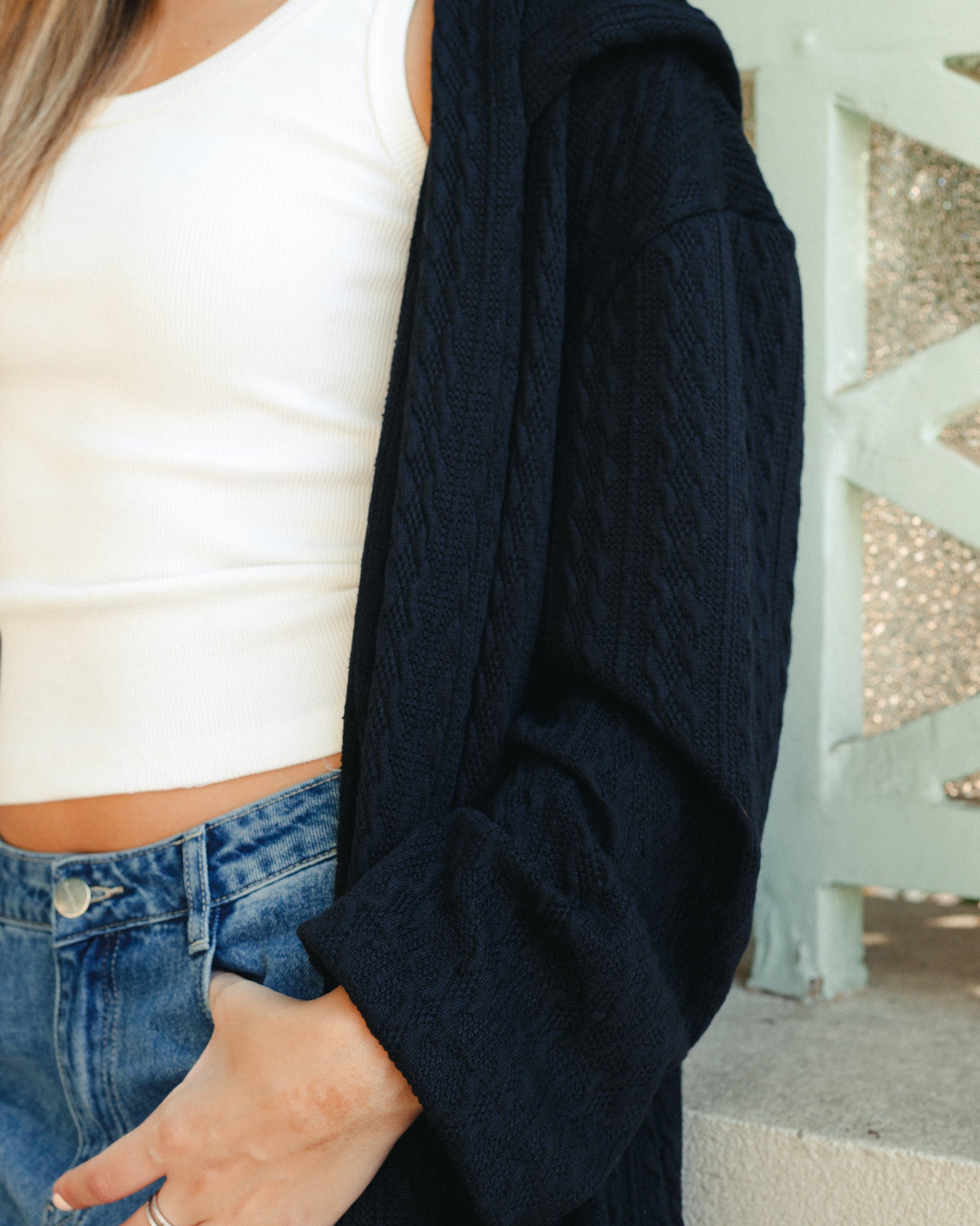 Knit Tricot Hooded Cardigan