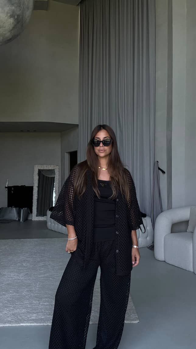 Crochet Shirt Set in Black
